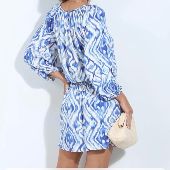Veronica M Long Sleeve Dress in Blue and White - Picture 3 of 12